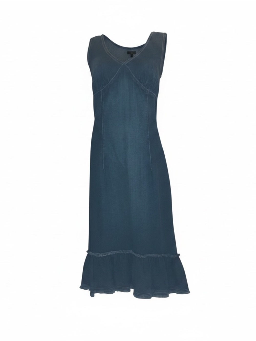 Karen Kane Size 12 Dark Denim Midi Dress Mermaid Hem Boho Cottagecore USA - Picture 2 of 9